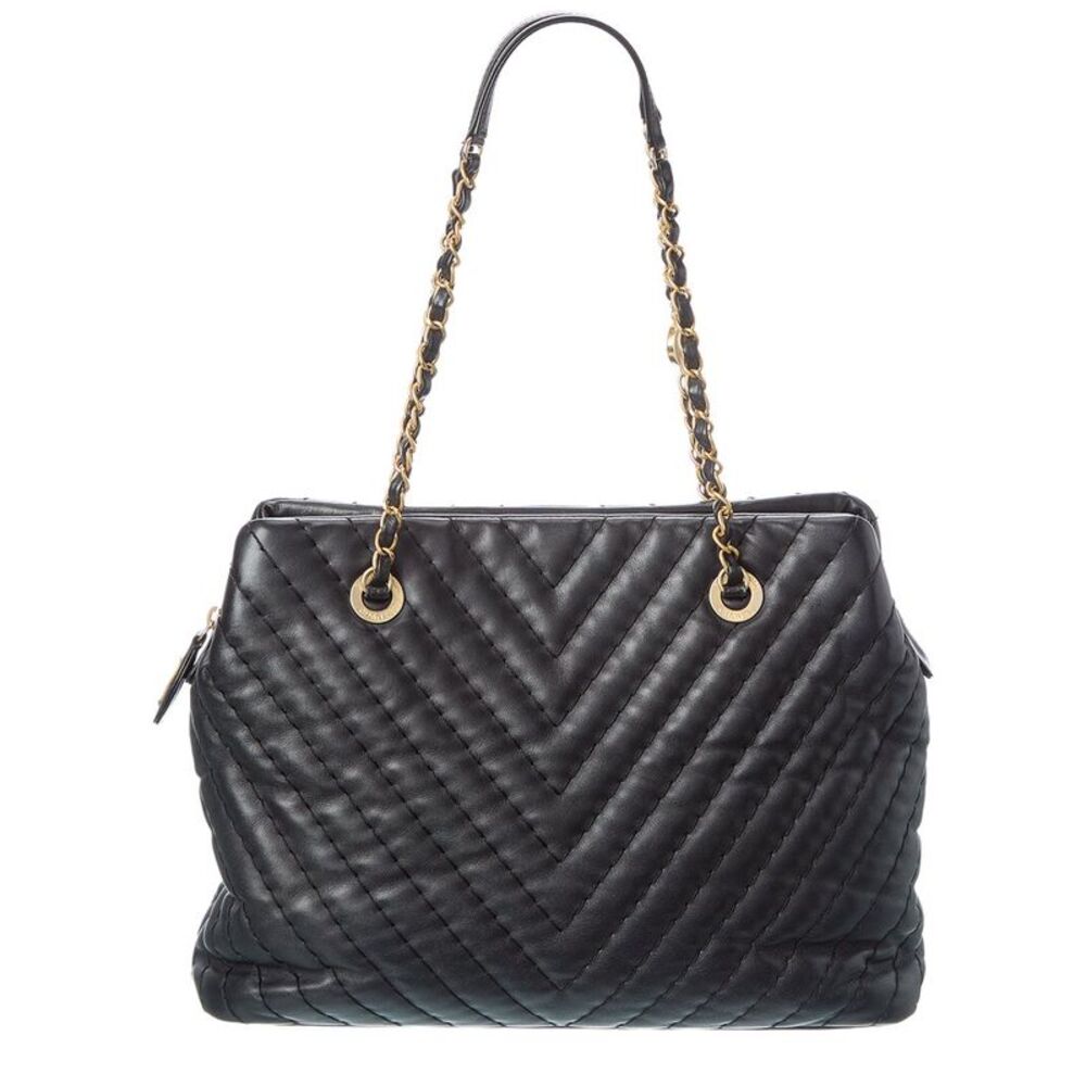 Chanel Black Quilted Calfskin Chevron Leather Surpique Tote (Authentic